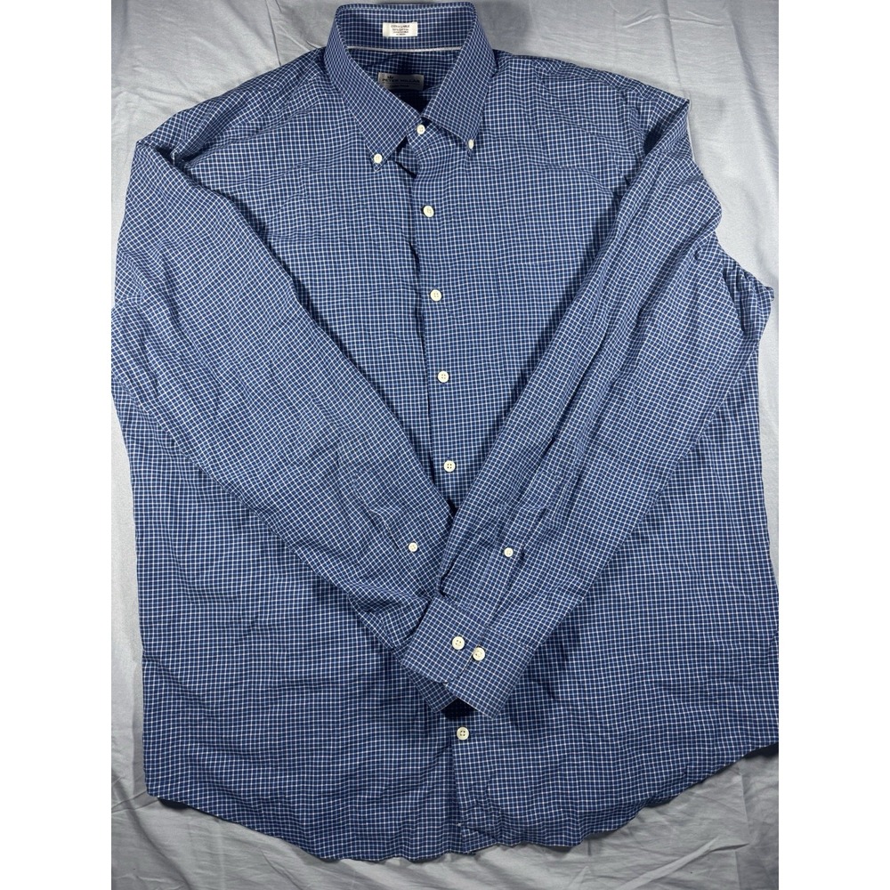 Peter Millar Crown Finish Men's Blue Plaid Long Sleeve Button Up Shirt Size XL